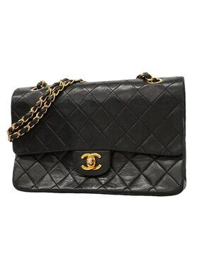 Chanel Shoulder Bag Quilted Lambskin Black Gold